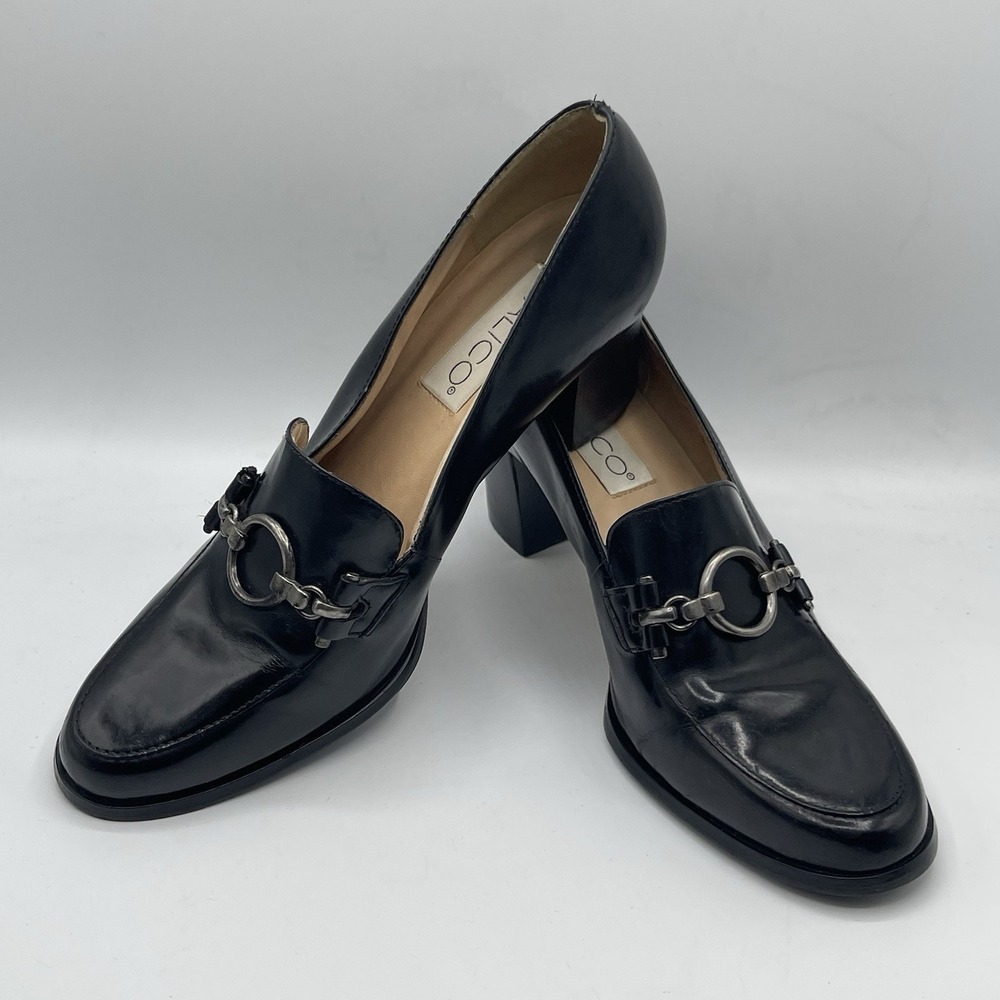 Vintage Y2K Women's LEATHER Calico Oxford Slip On Loafer Shoes Chunky Heel 10 M - Picture 4 of 12